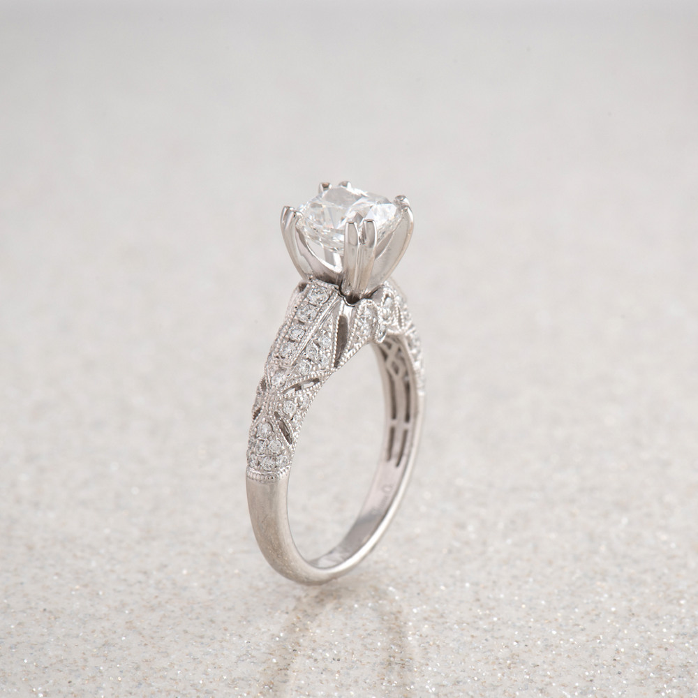 Round Diamond Vintage Engagement Ring in Platinum | Shane Co.