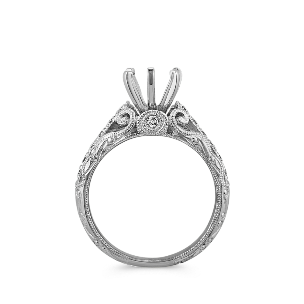 Round Diamond Vintage Engraved Platinum Engagement Ring Shane Co.