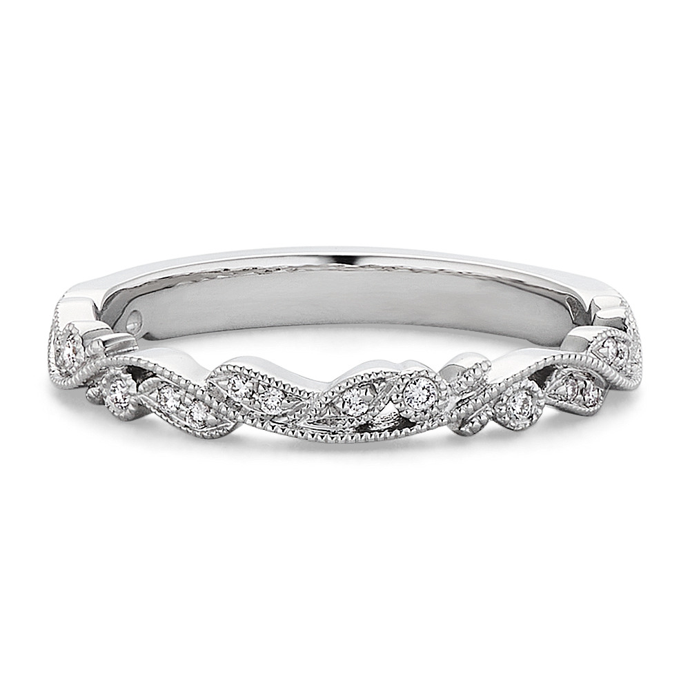 Round Diamond Vintage Wedding Band In 14k White Gold Shane Co