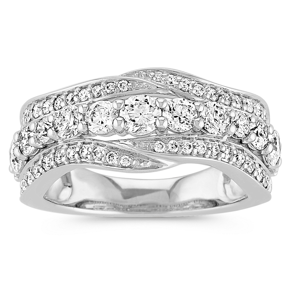 Round Diamond Wave Ring in 14k White Gold