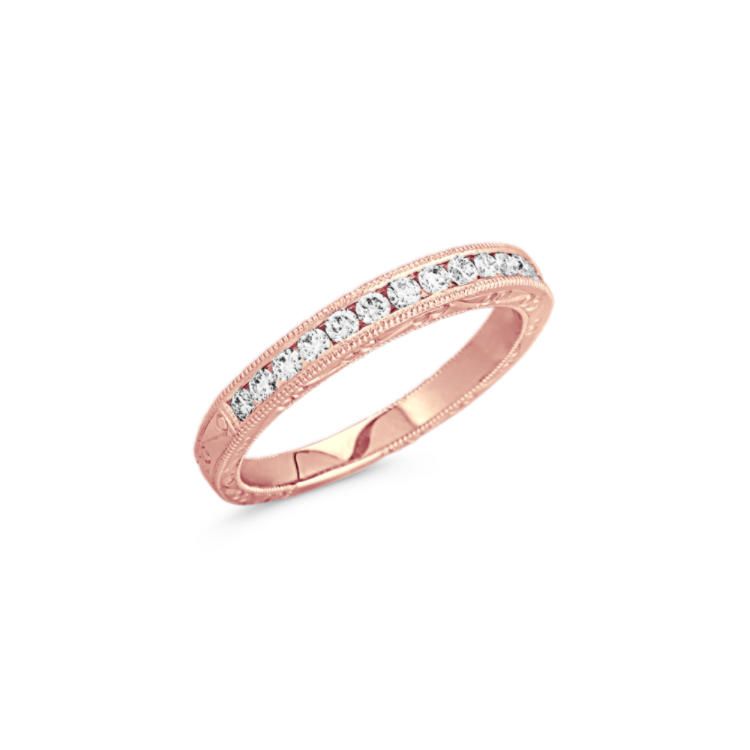 Round Natural Diamond Wedding Band in Rose Gold with Channel-Setting
