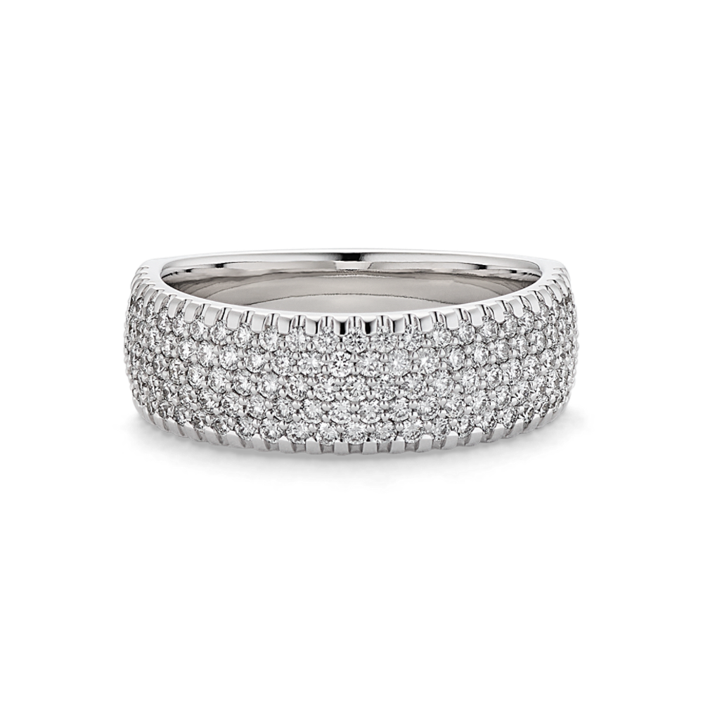 Round Natural Diamond Wedding Band with Pave Setting