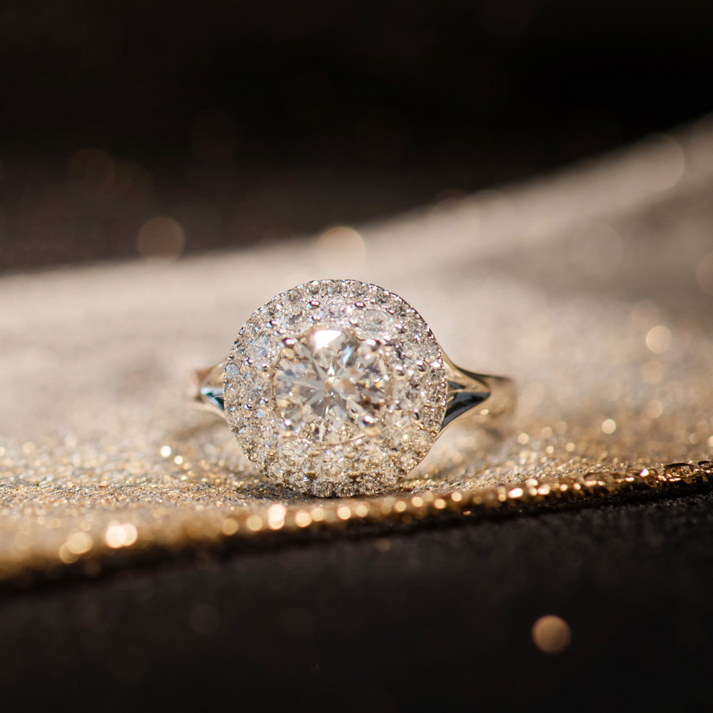 Round Double Halo Engagement Ring in 14k White Gold