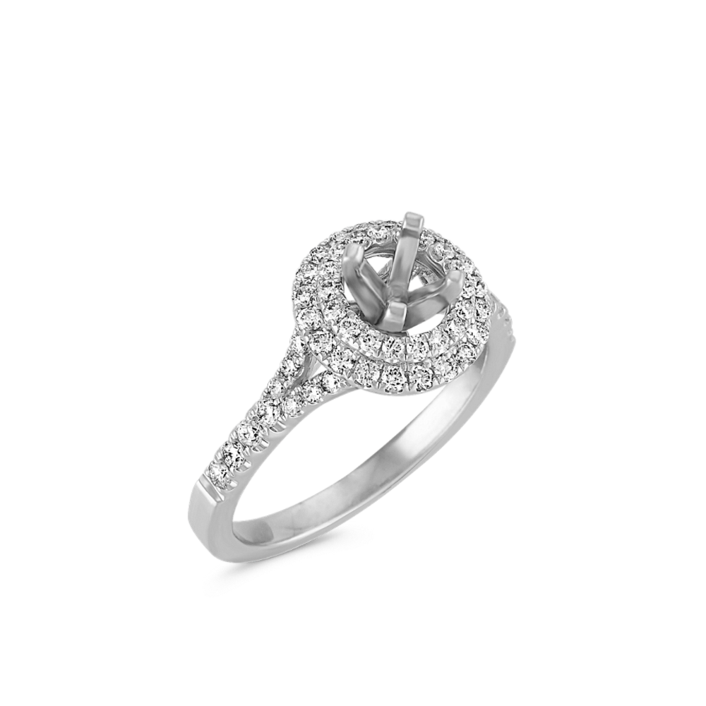 Round Double Halo Engagement Ring with PaveSet Diamonds Shane Co.