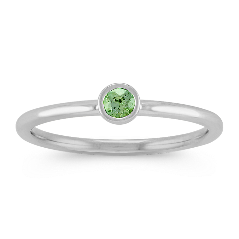 Round Green Sapphire Stackable Ring in 14k White Gold