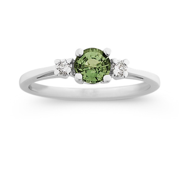 Round Green Sapphire and Diamond Ring