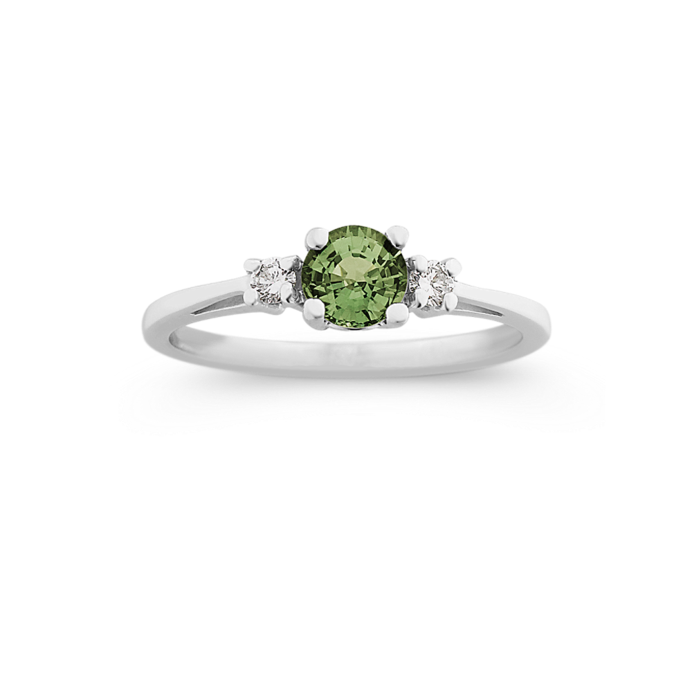 Rynn Green Sapphire and Diamond Ring in 14K White Gold