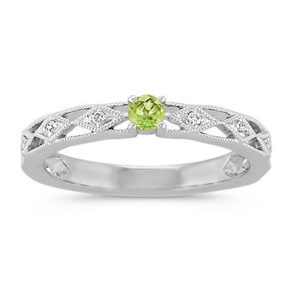 Round Green Sapphire and Round Diamond Stackable Ring