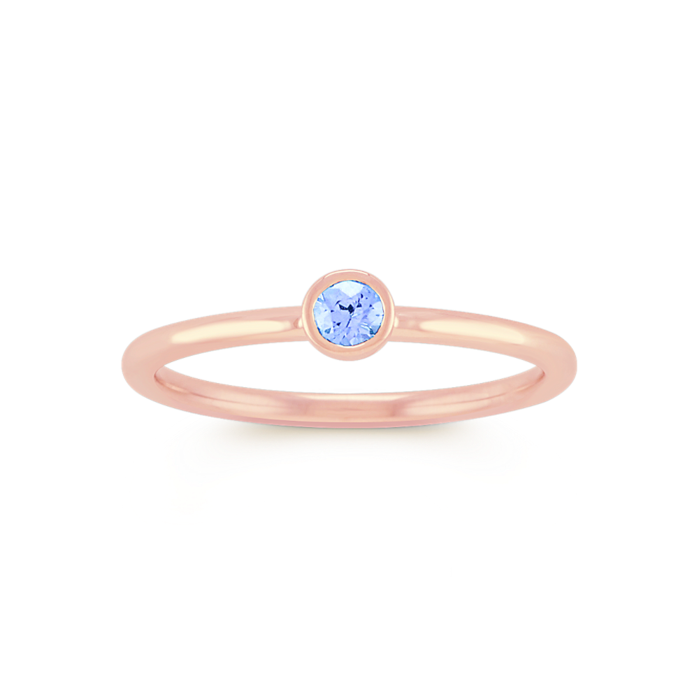 Round Ice Blue Sapphire Stackable Ring in 14k Rose Gold