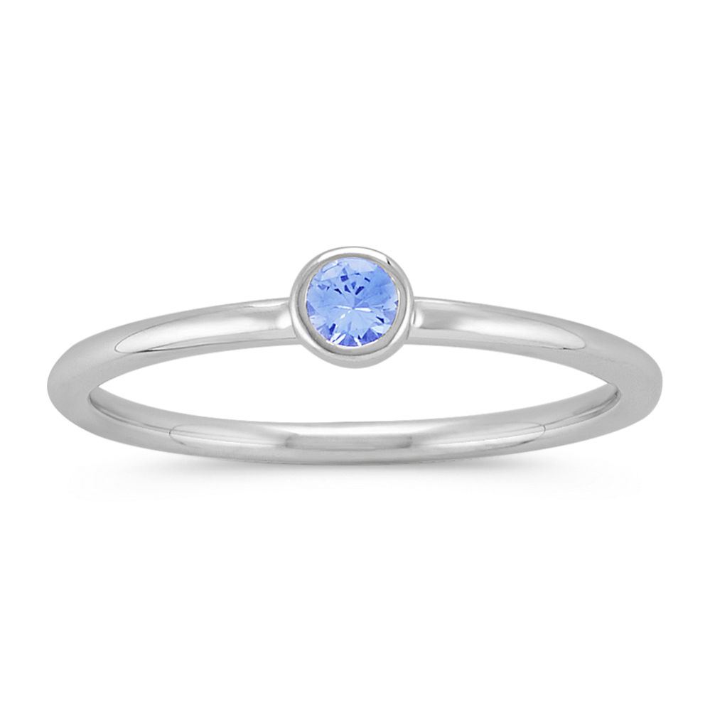Round Ice Blue Sapphire Stackable Ring in 14k White Gold