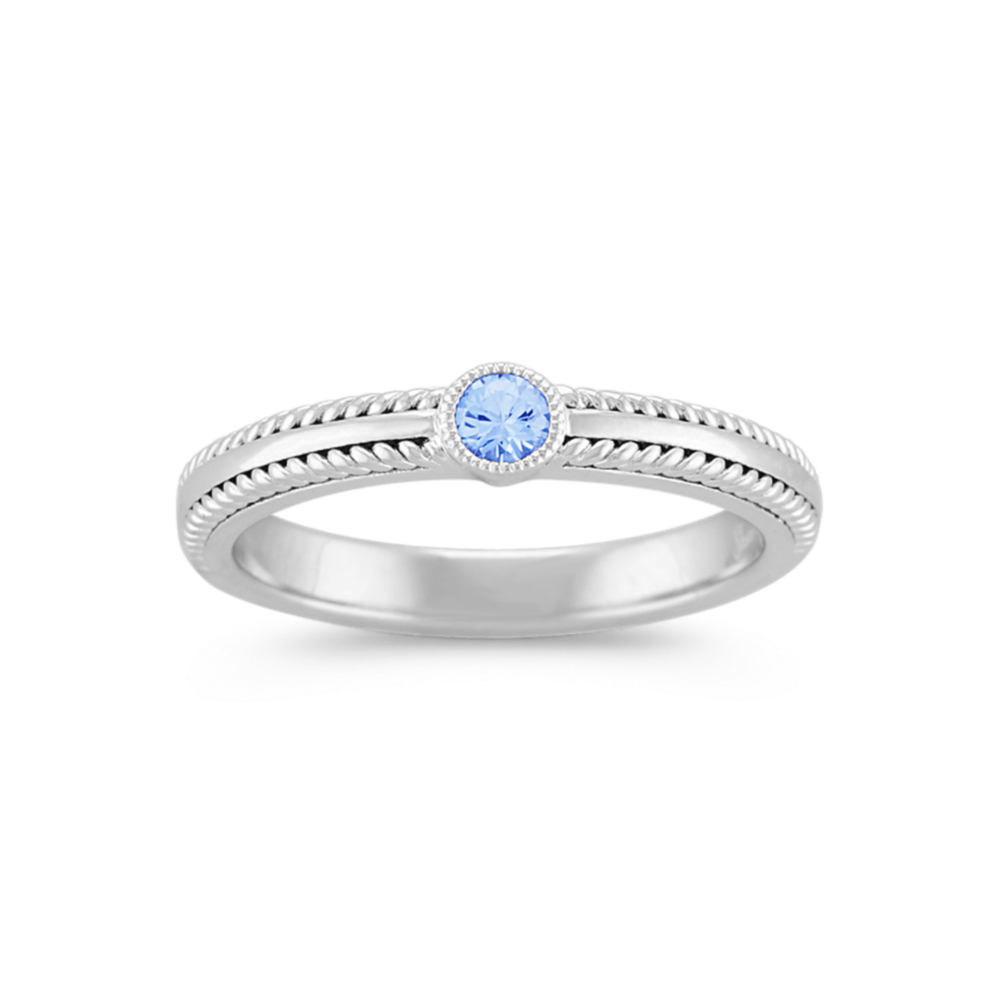 Round Ice Blue Sapphire Sterling Silver Stackable Ring