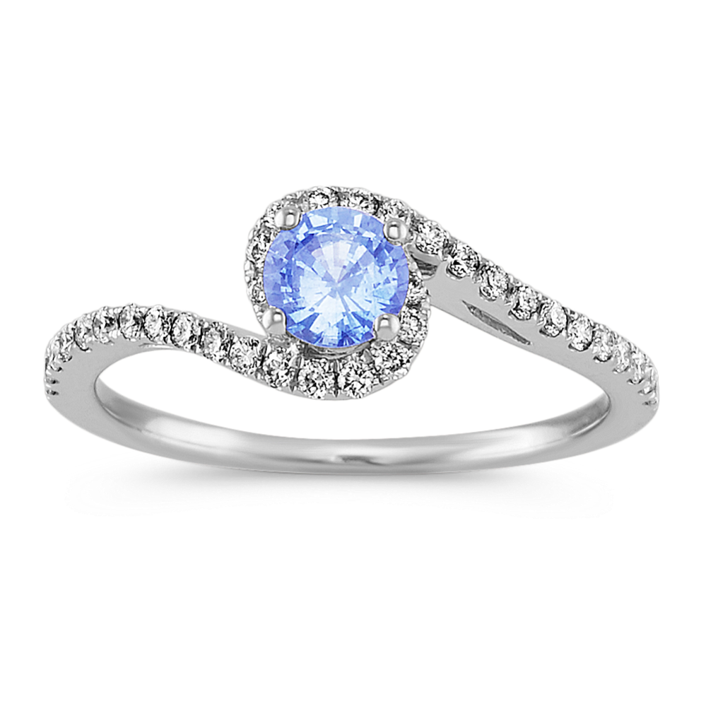 Round Ice Blue Sapphire and Diamond Ring