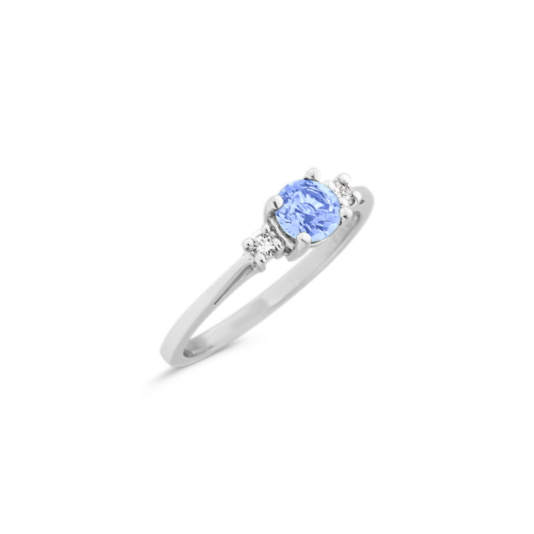 Rynn Ice Blue Natural Sapphire and Natural Diamond Three-Stone Ring in 14K White Gold
