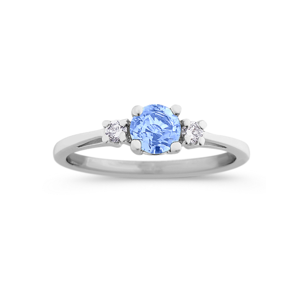 Rynn Ice Blue Sapphire and Diamond Three-Stone Ring in 14K White Gold