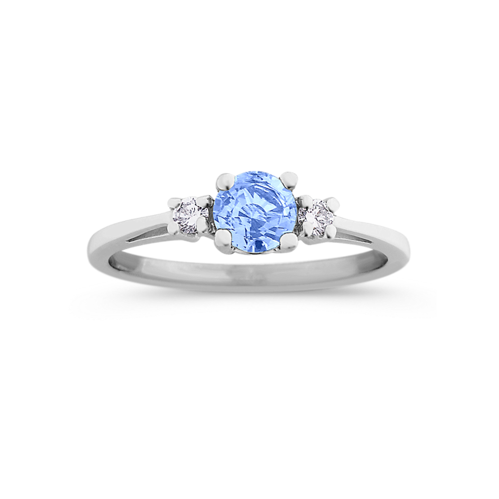 Rynn Ice Blue Sapphire and Diamond Three-Stone Ring in 14K White Gold