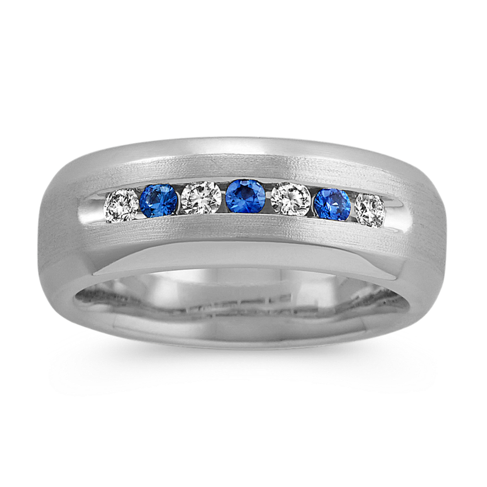 Round Kentucky Blue Sapphire and Diamond Ring in 14k White Gold (8 mm)