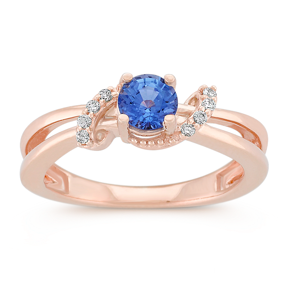 Round Kentucky Blue Sapphire and Diamond Ring in Rose Gold