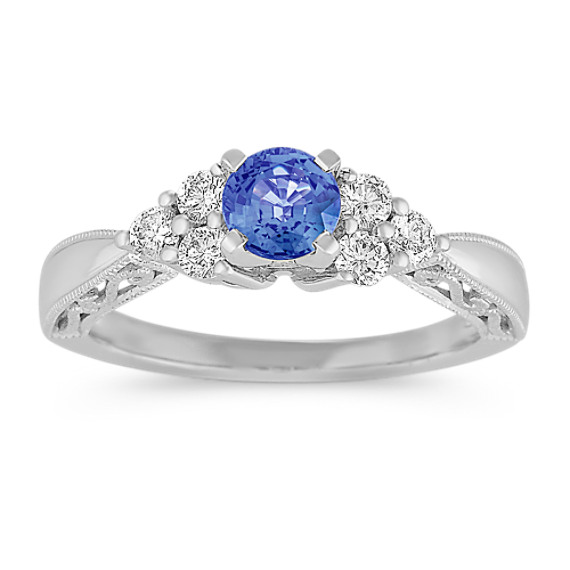 Round Kentucky Blue Sapphire and Diamond Ring