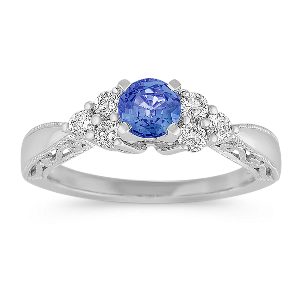 Round Kentucky Blue Sapphire and Diamond Ring Shane Co.