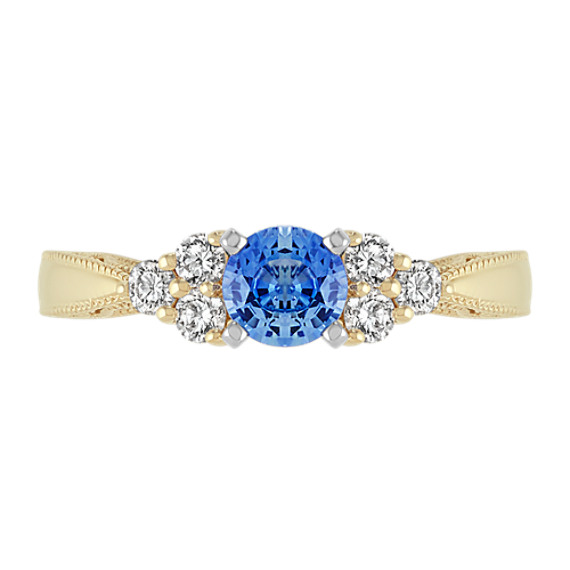 Round Kentucky Blue Sapphire and Diamond Ring | Shane Co.
