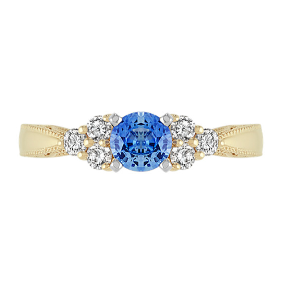 Round Kentucky Blue Sapphire and Diamond Ring Shane Co.