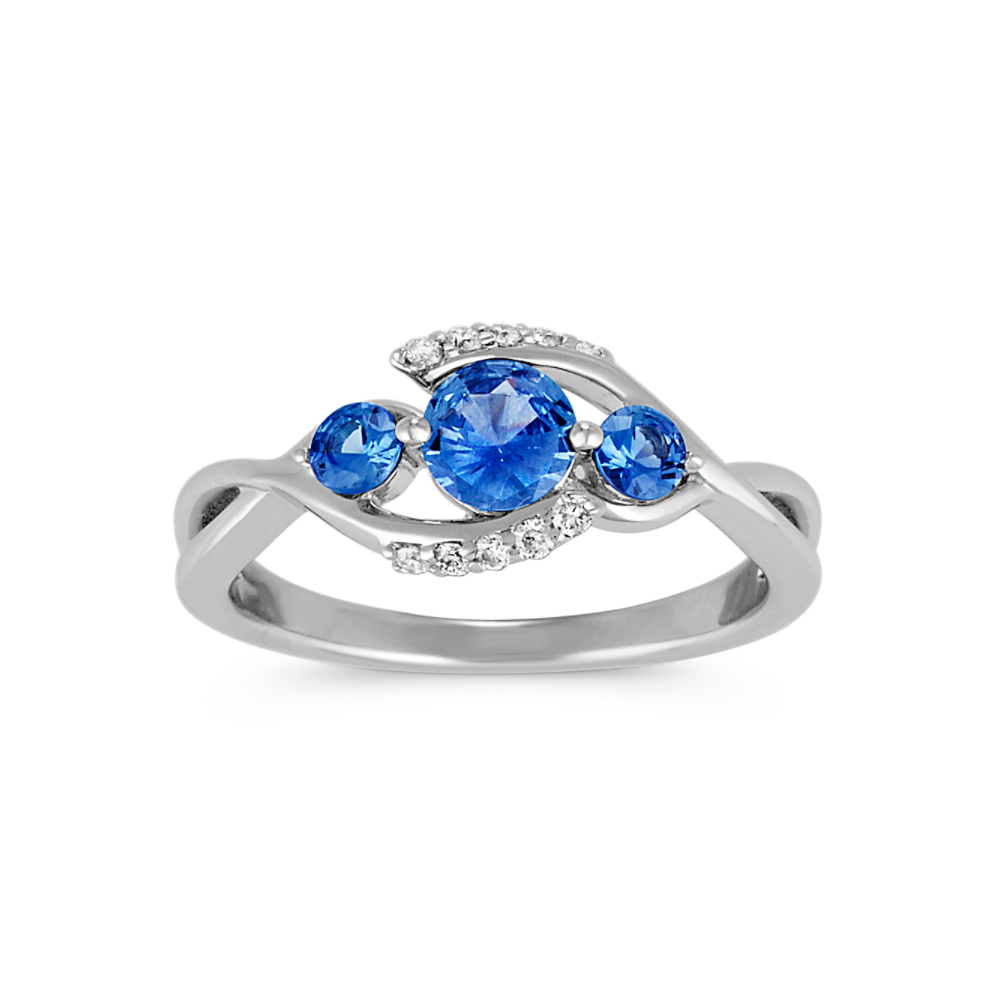 Rhea Kentucky Blue Natural Sapphire and Natural Diamond Swirl Ring in 14K White Gold