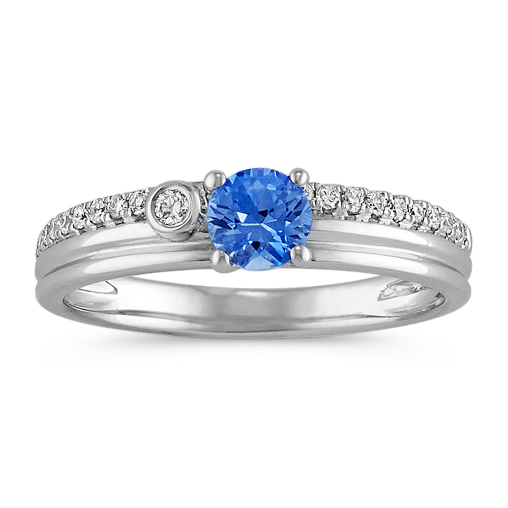 Round Kentucky Blue Sapphire and Round Diamond Ring