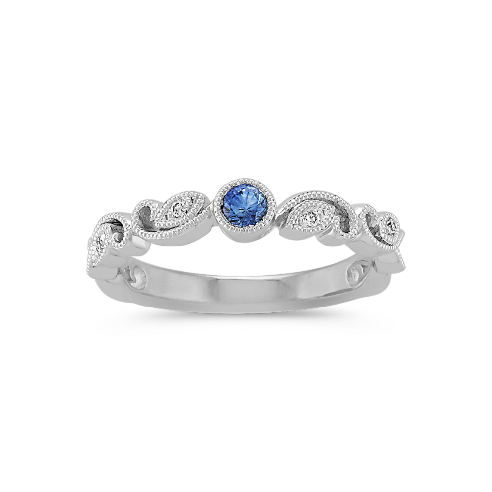 Round Kentucky Blue Sapphire and Round Diamond Stackable Ring Shane Co.