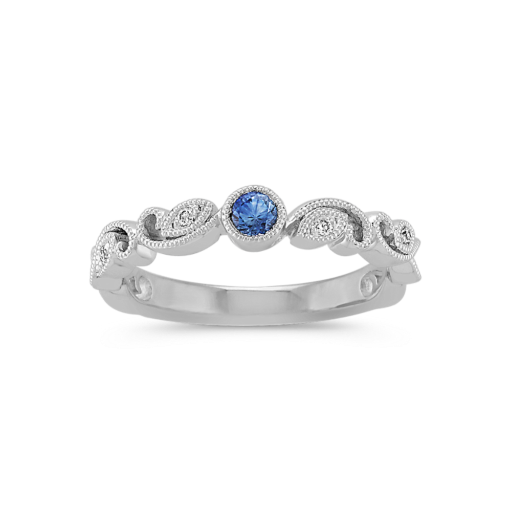 Round Kentucky Blue Sapphire and Round Diamond Stackable Ring