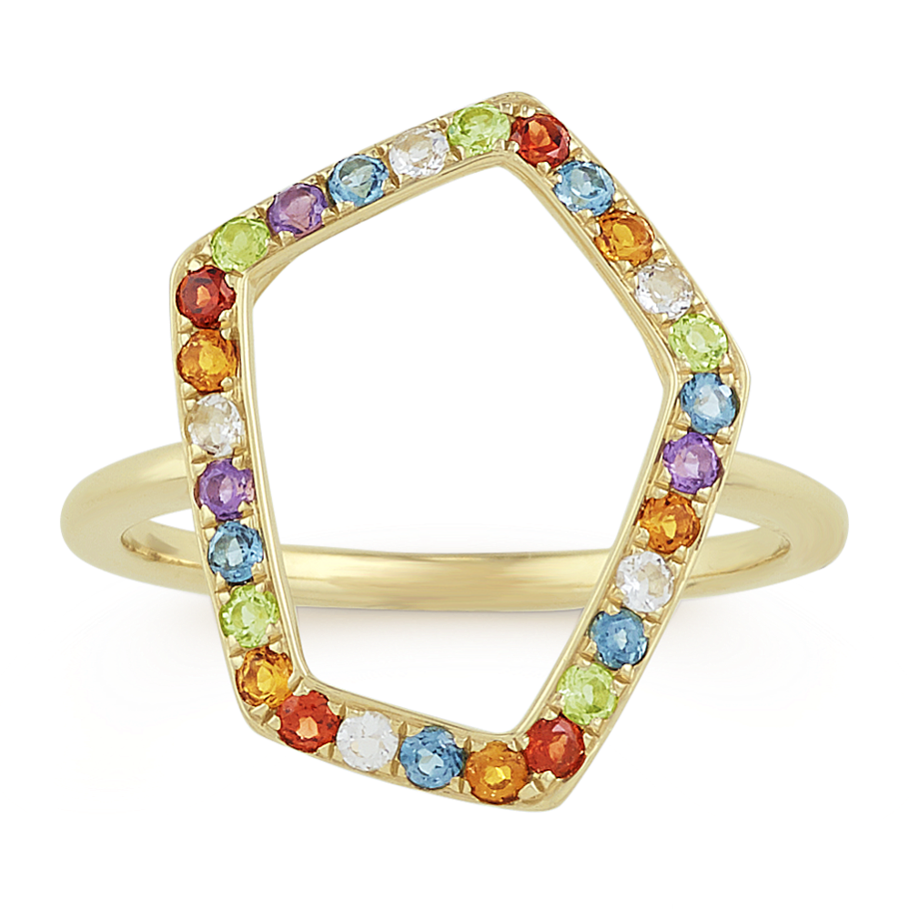 Round Multi-Colored Gemstone Geometric Ring