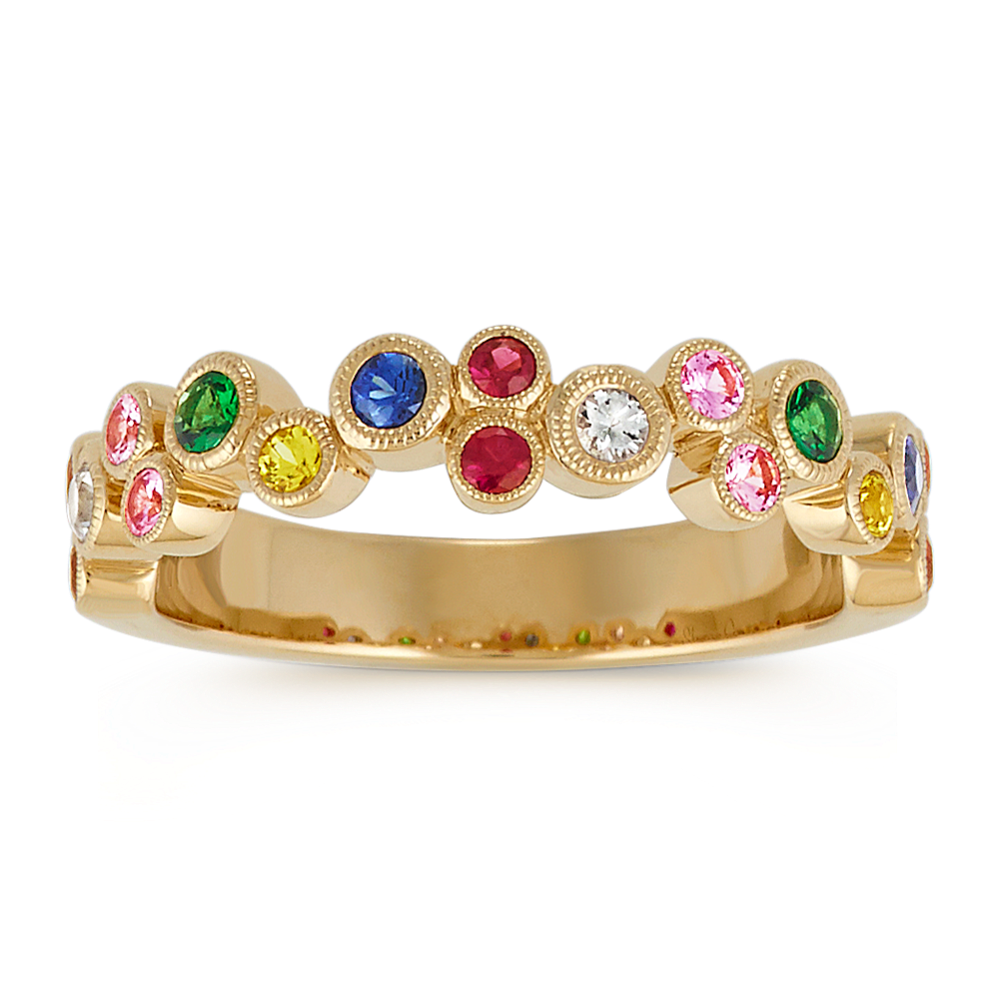 Round Multi-Colored Gemstone Rainbow Ring