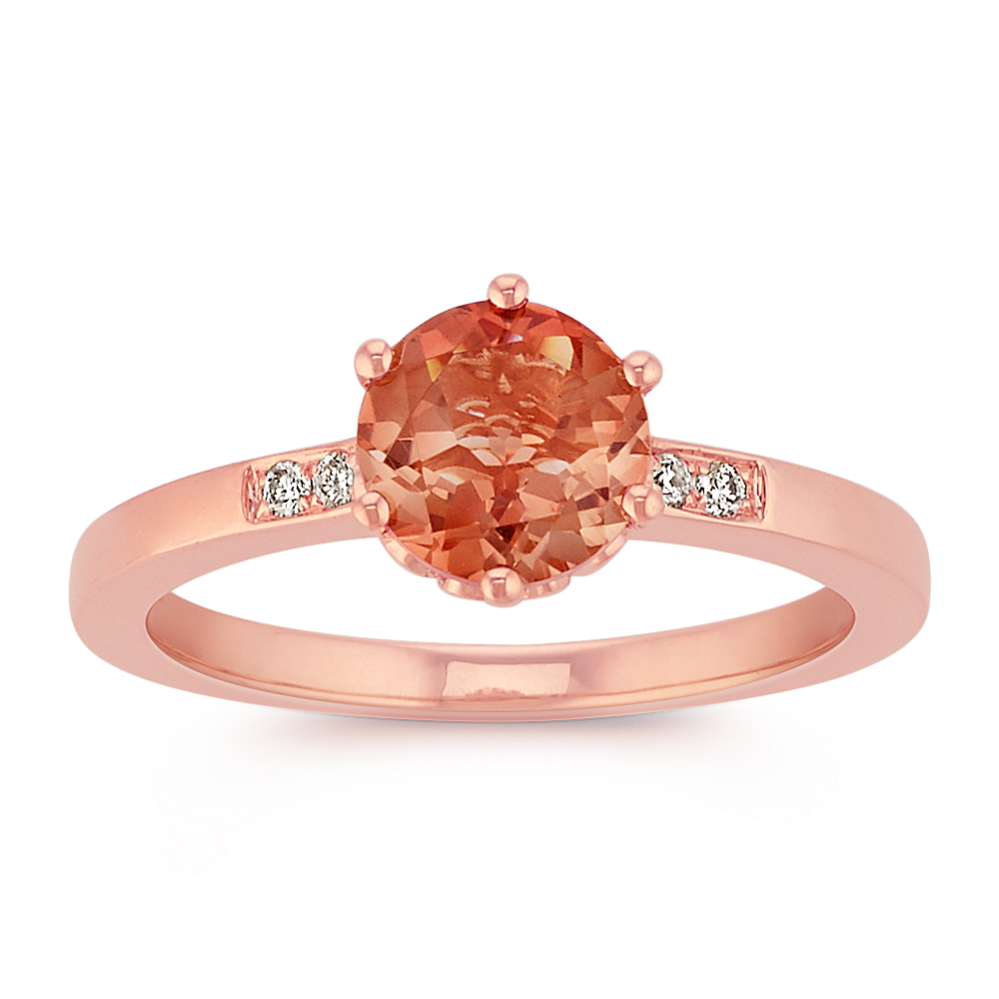 Round Oregon Sunstone and Round Diamond 14k Rose Ring