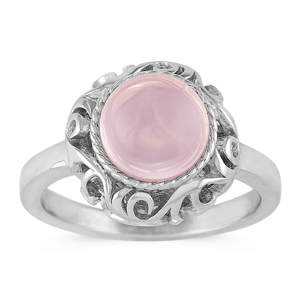 Round Pink Quartz Ring in Sterling Silver