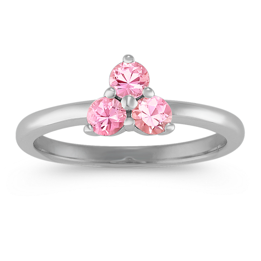 Round Pink Sapphire Ring in Sterling Silver