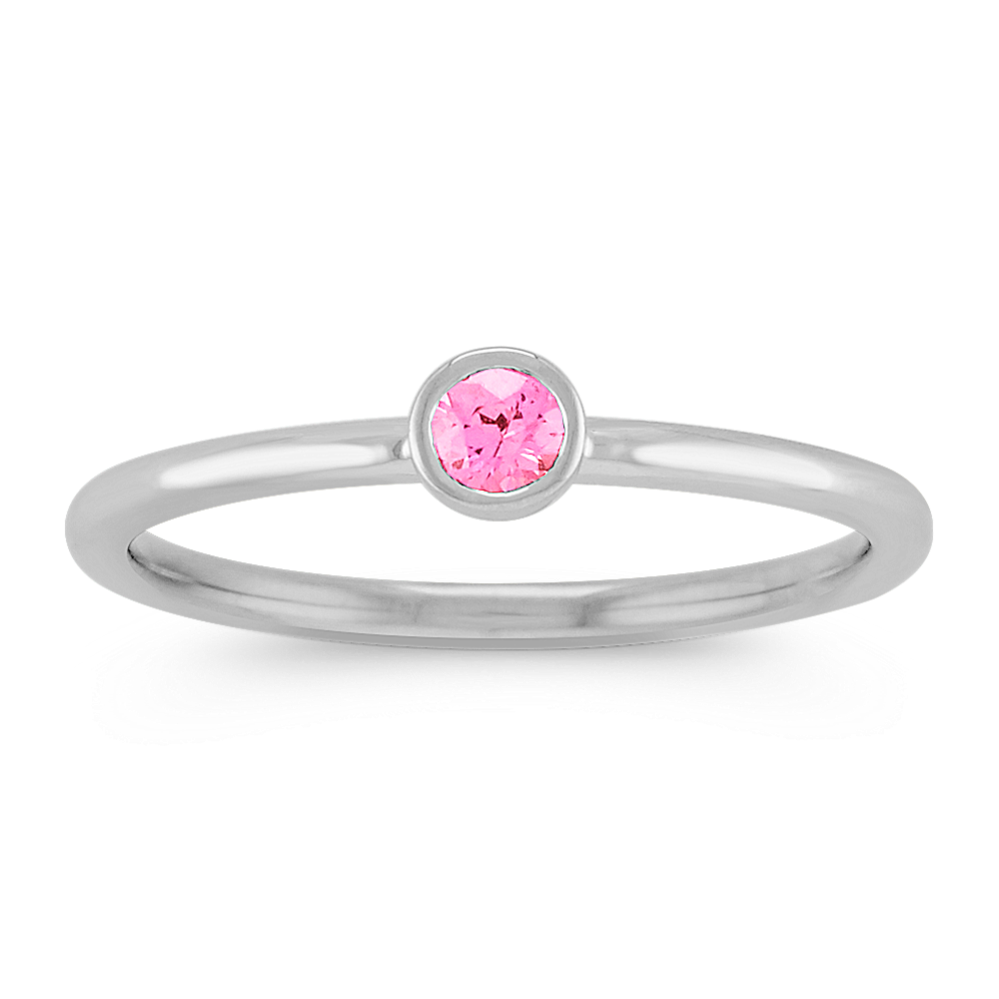 Round Pink Sapphire Stackable Ring in 14k White Gold
