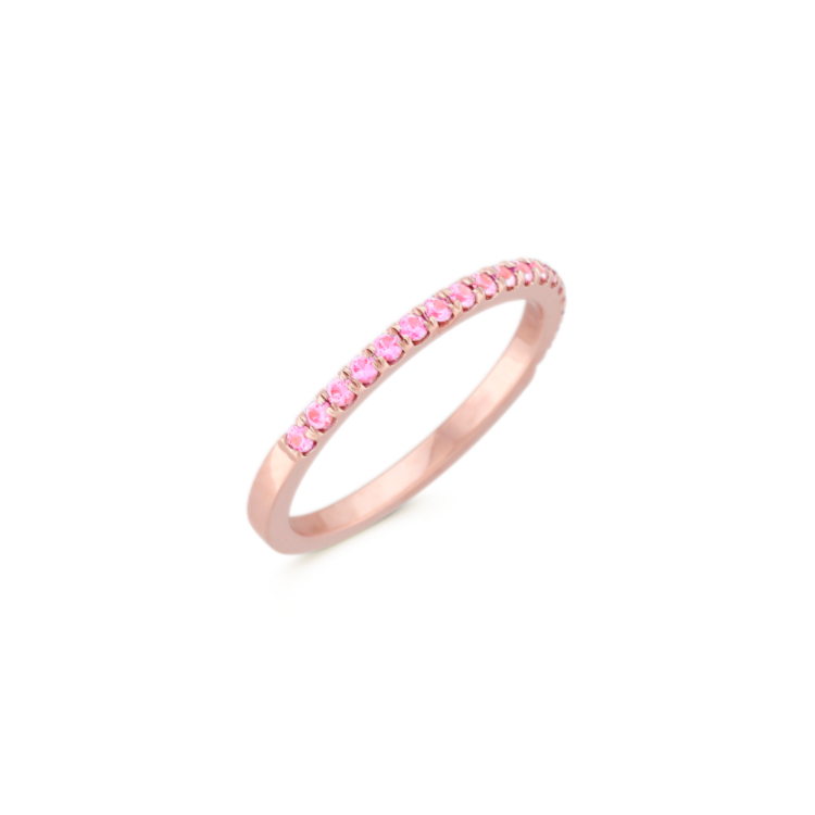 Round Pink Natural Sapphire Wedding Band in Rose Gold