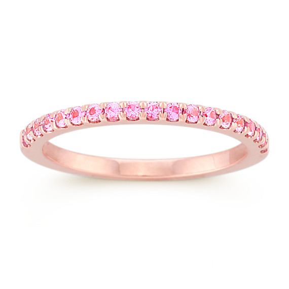 Round Pink Sapphire Wedding Band in Rose Gold