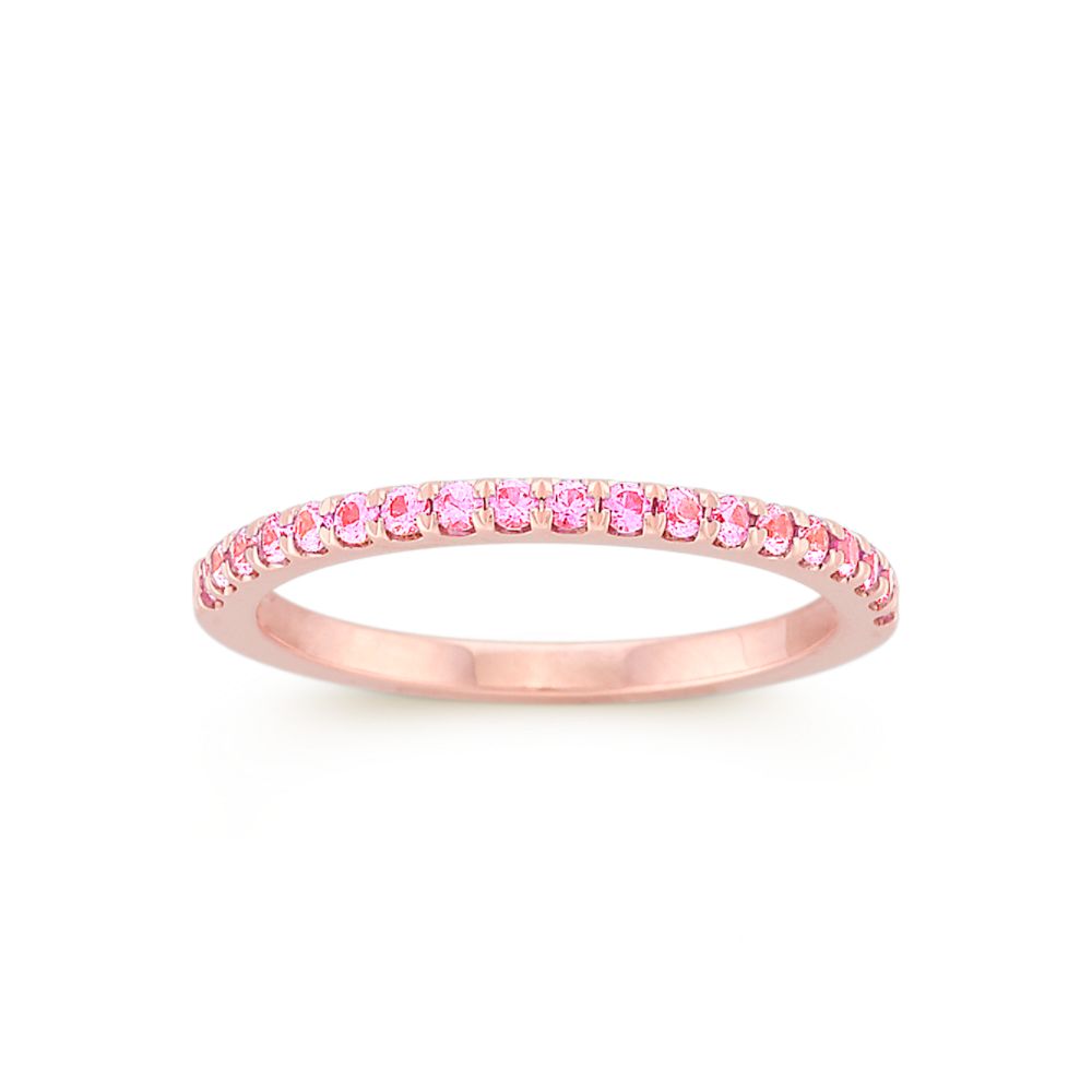 Round Pink Sapphire Wedding Band in Rose Gold