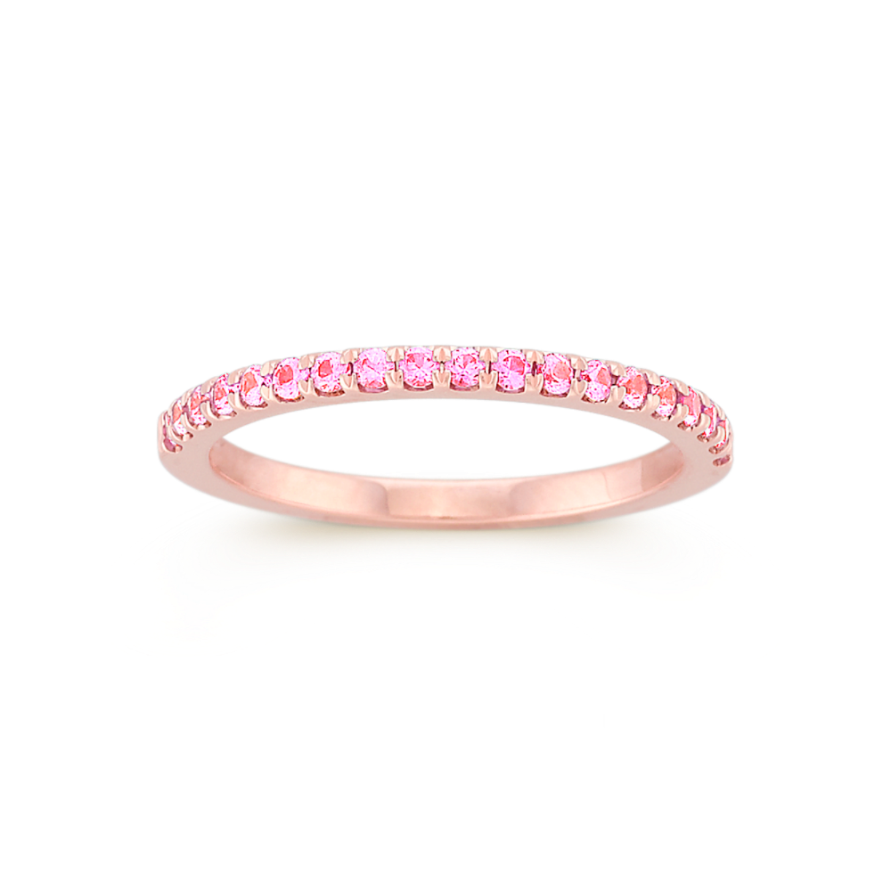 Round Pink Natural Sapphire Wedding Band in Rose Gold