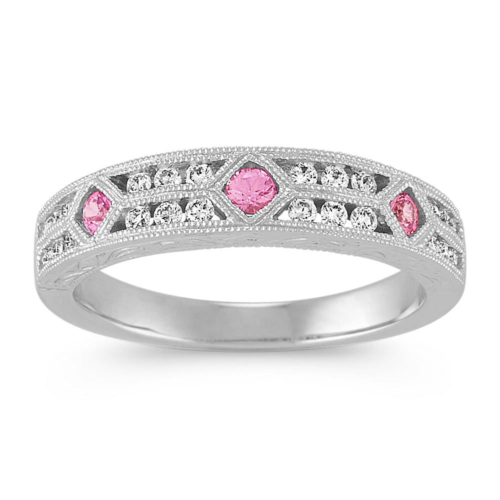 Round Pink Sapphire and Diamond Ring