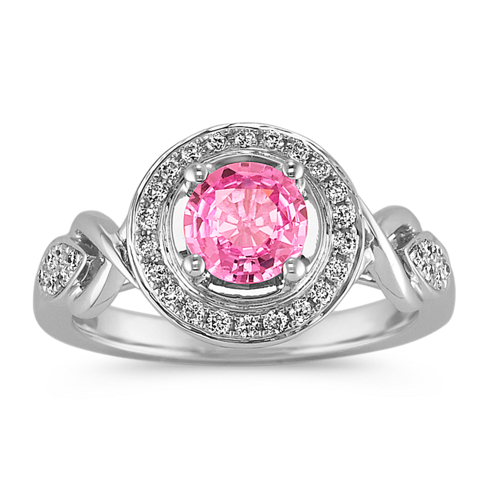 Round Pink Sapphire and Round Diamond Ring
