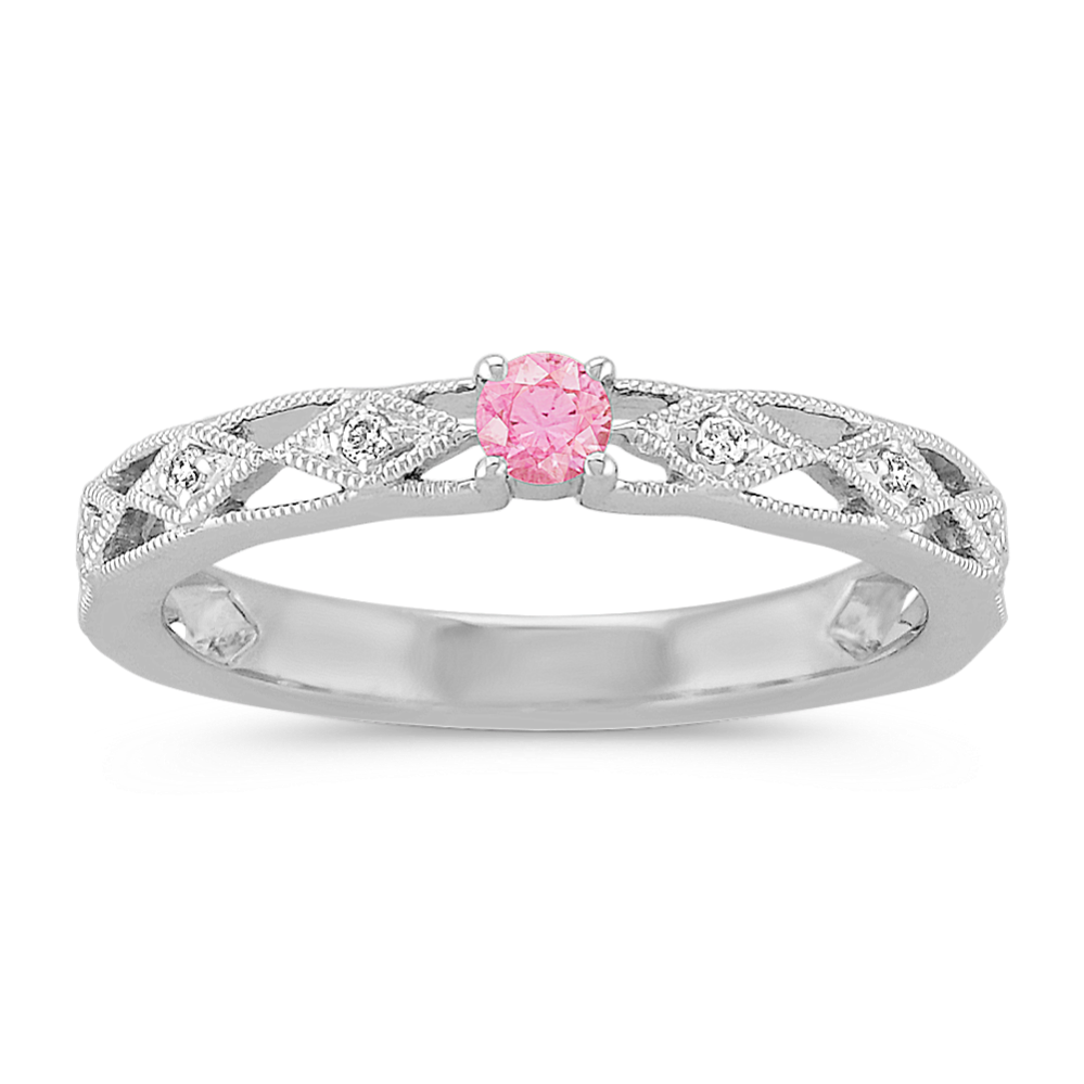 Round Pink Sapphire and Round Diamond Stackable Ring