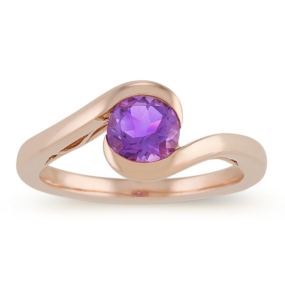 Round Purple Amethyst Ring in 14k Rose Gold