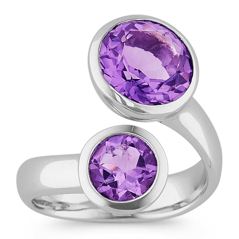 Round Purple Amethyst Ring in Sterling Silver