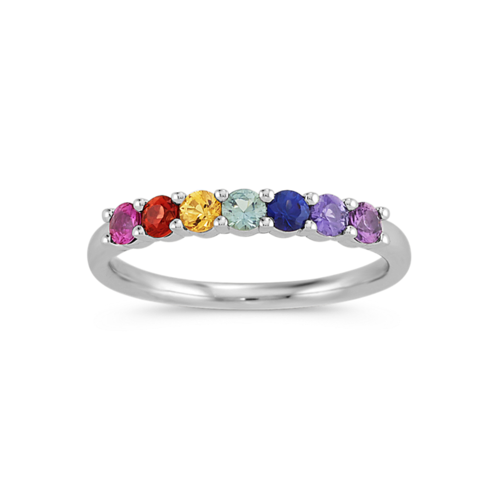 Prism Rainbow Sapphire Ring in 14k White Gold