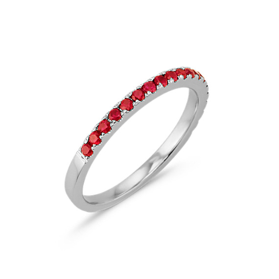 Round Ruby Wedding Band in 14k White Gold | Shane Co.