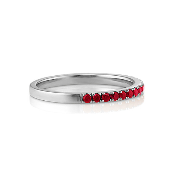 Round Ruby Wedding Band in 14k White Gold | Shane Co.