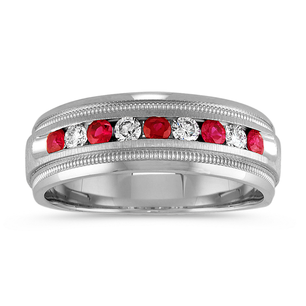 Round Ruby and Diamond Classic Ring in 14k White Gold (7.5mm)