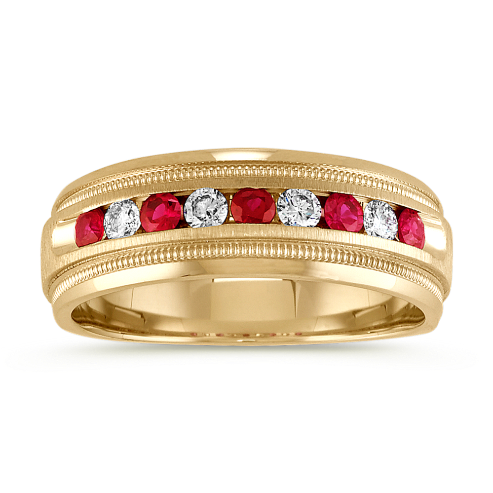 Round Ruby and Diamond Classic Ring in 14k Yellow Gold (7.5mm)