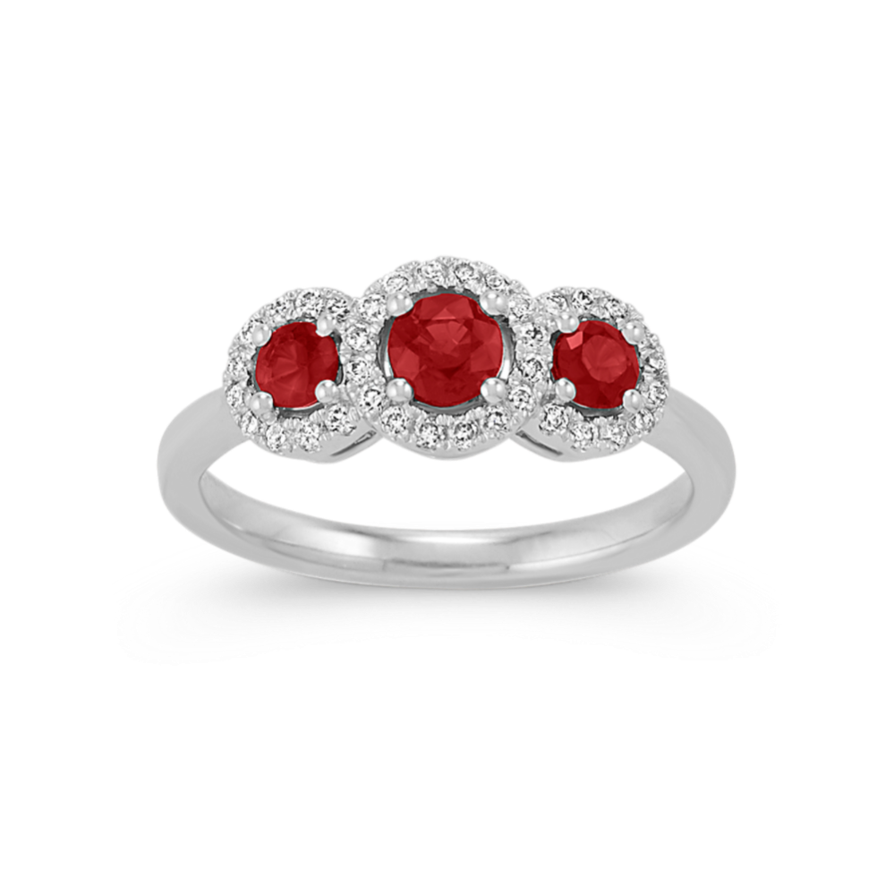 14k White Gold Round Genuine Ruby & Diamond Halo Ring 14k White Gold Round Genuine Ruby & Diamond Halo Ring